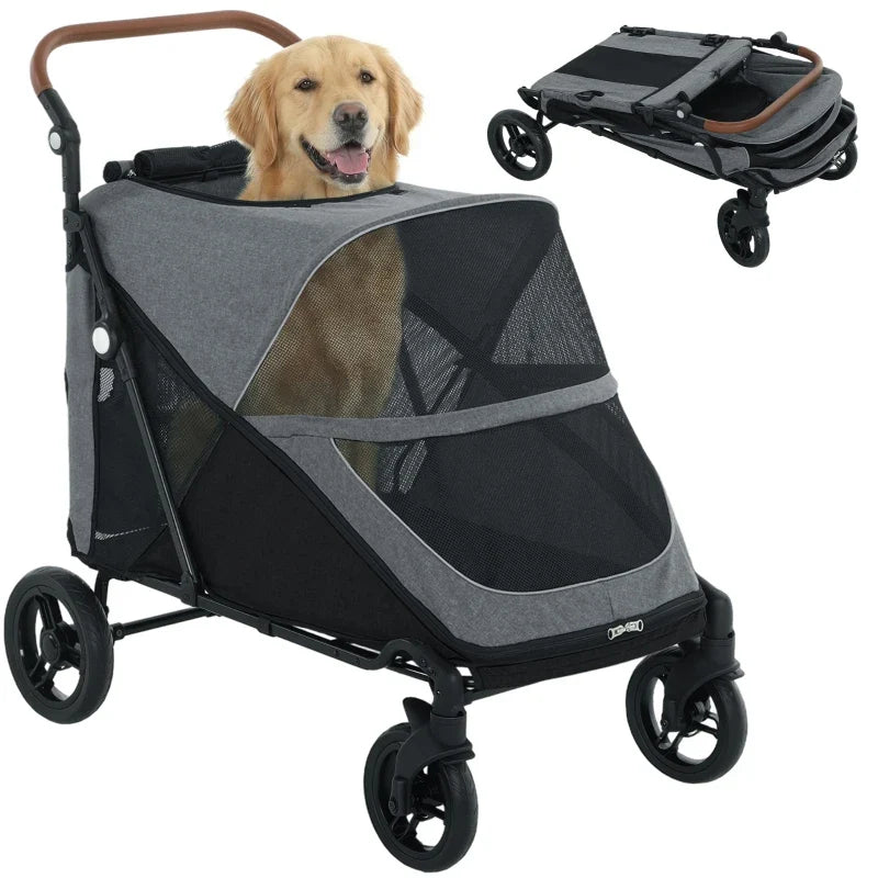 Dog Stroller for Large Dogs Up to 66 LBS with All-Terrain Spring Suspension, 8-Position Adjustable Handle