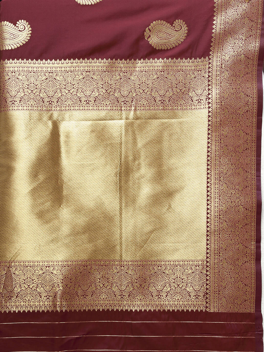 Maroon Soft Silk Saree with Traditional Gold Zari Woven Design