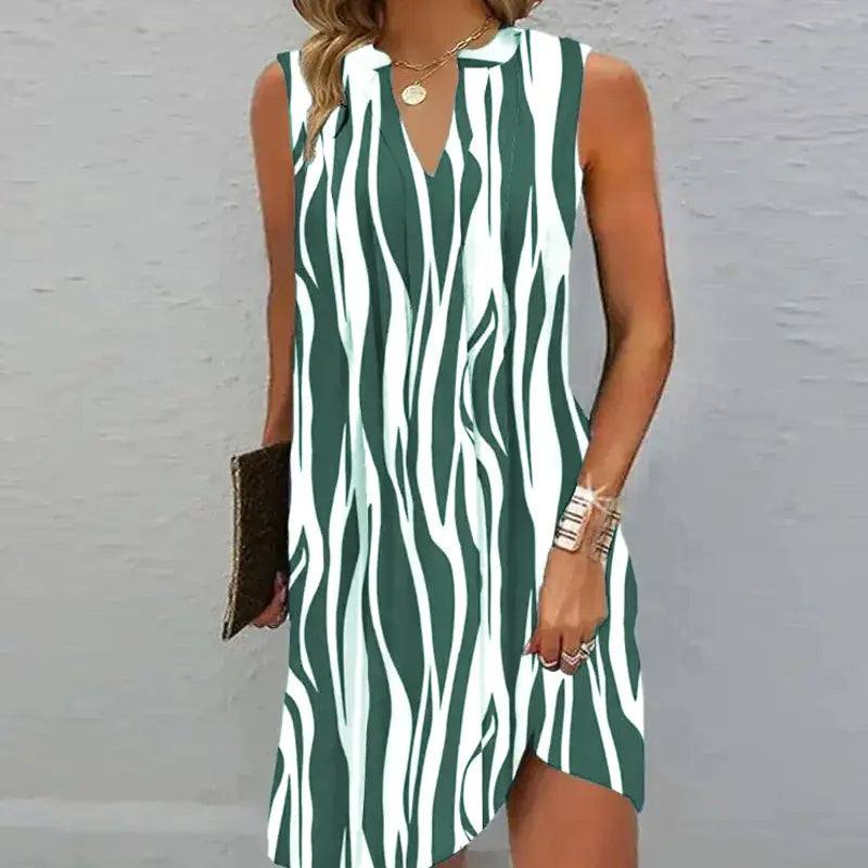Women's A-Line Sleeveless Casual Dress with V-Neckline