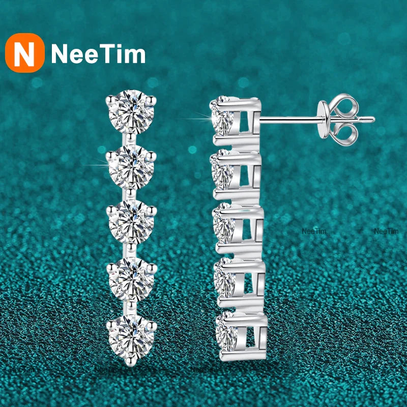 NeeTim 3mm Full Moissanite Earring For Women Wedding Fine Jewely 925 Sterling Sliver With White Gold Plated Party Studs Earrings