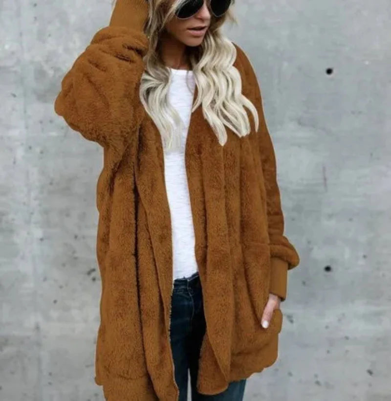 Women's Plush Double Fleece Hooded Cardigan Jacket Oversized