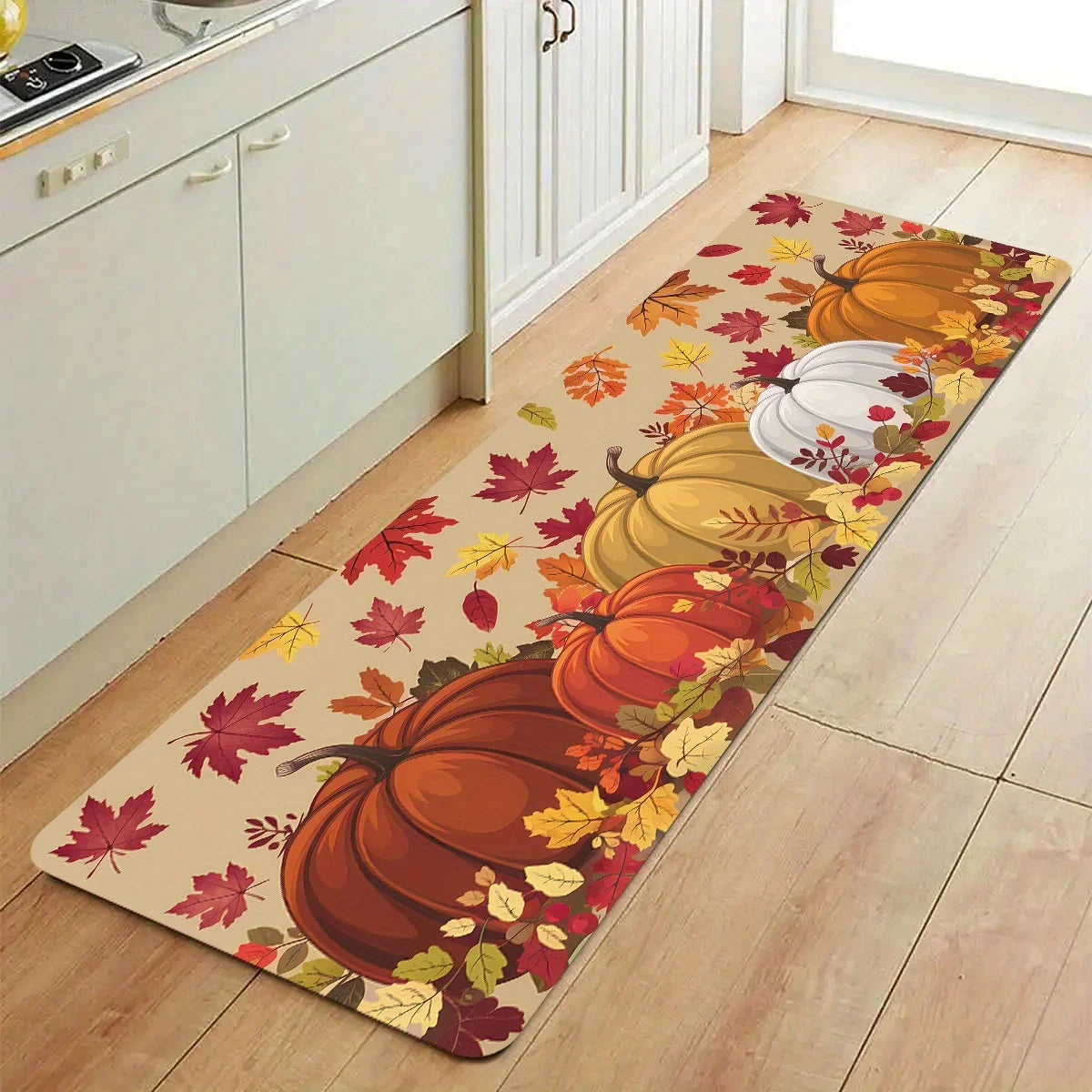 VIKAMA Thanksgiving Carpet Pumpkin Maple Leaf Carpet Kitchen Rug Long Carpet Doormat Living Room Bedroom Sofa Soft Floor Mat