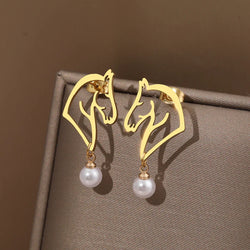 Stainless Steel Earrings 2022 Trend Exquisite Line Horse Design Pearl Charms Pendants Earrings For Women Jewelry Party Gifts NEW