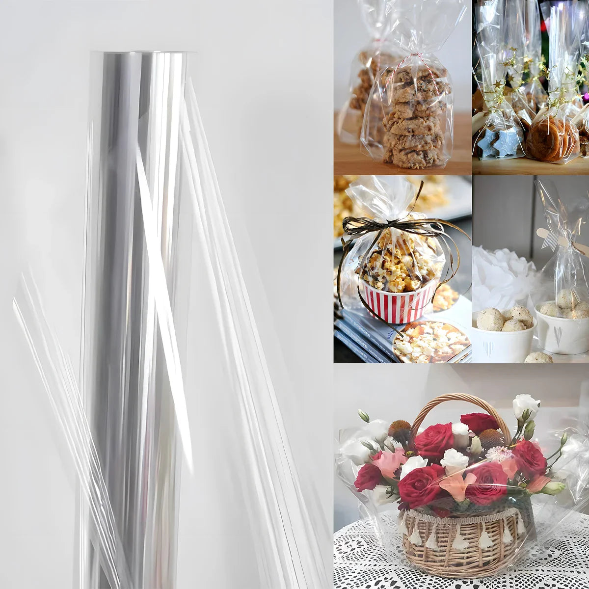 Cellophane Wrap Roll Clear Paper Wrapping Gift Transparent Basket Bags Cello Rolls Flower Baskets Packing Supplies Diy Craft