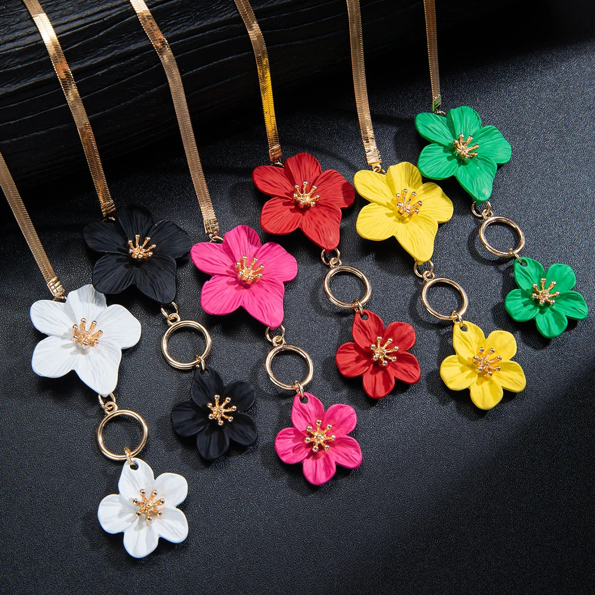 Elegant and simple colored multi petal flower alloy ankle chain, flat snake bone chain, adjustable OT buckle ankle chain