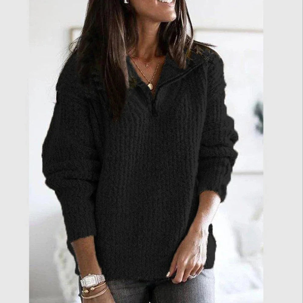 Women's Quarter Zip Cable Knit Sweater Soft Pullover Top - Image 2
