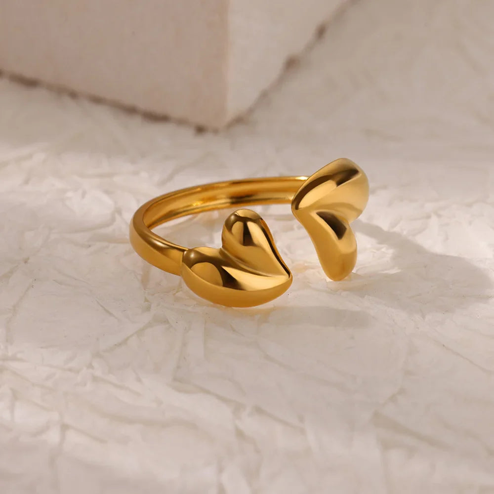 Irregular Heart Design Stainless Steel Open Rings For Women Gold Color Wedding Aesthetic Ring Jewelry Accessories Christmas Gift