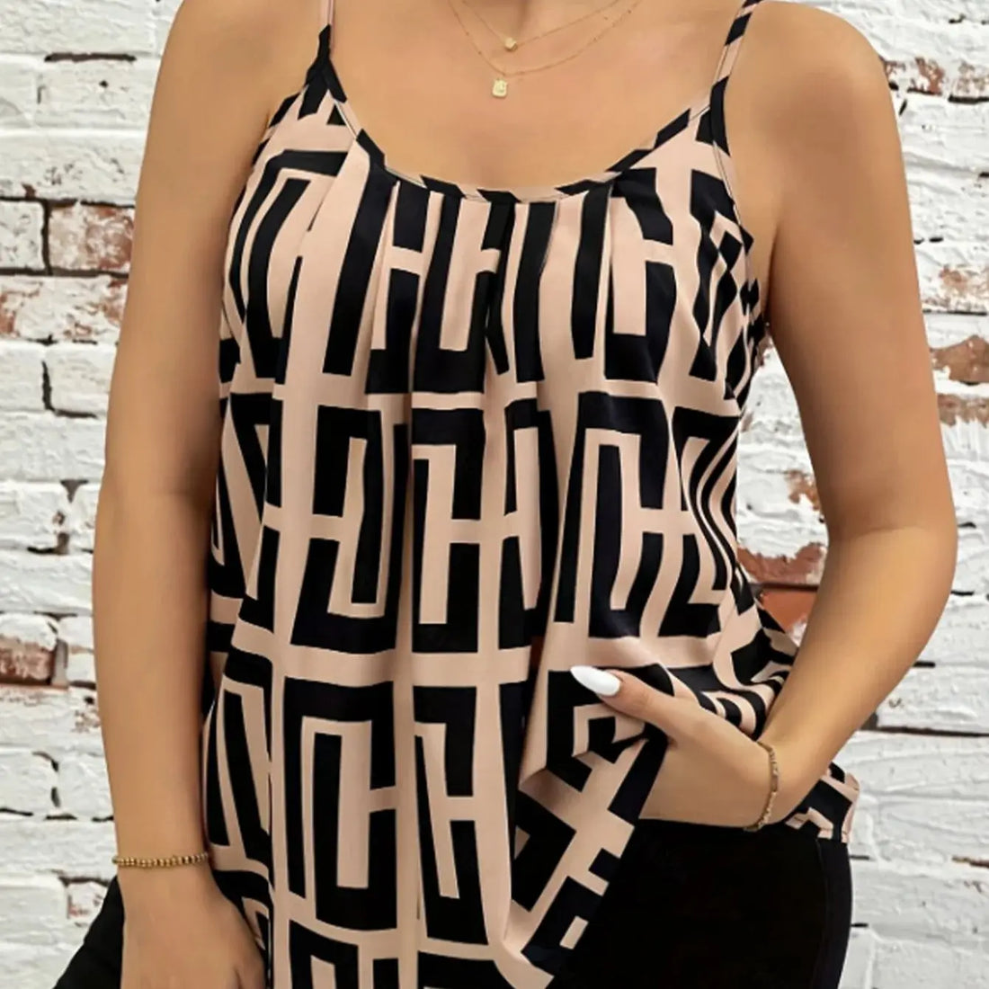 Women's Plus Size Contrast Printed Suspender Tank Top