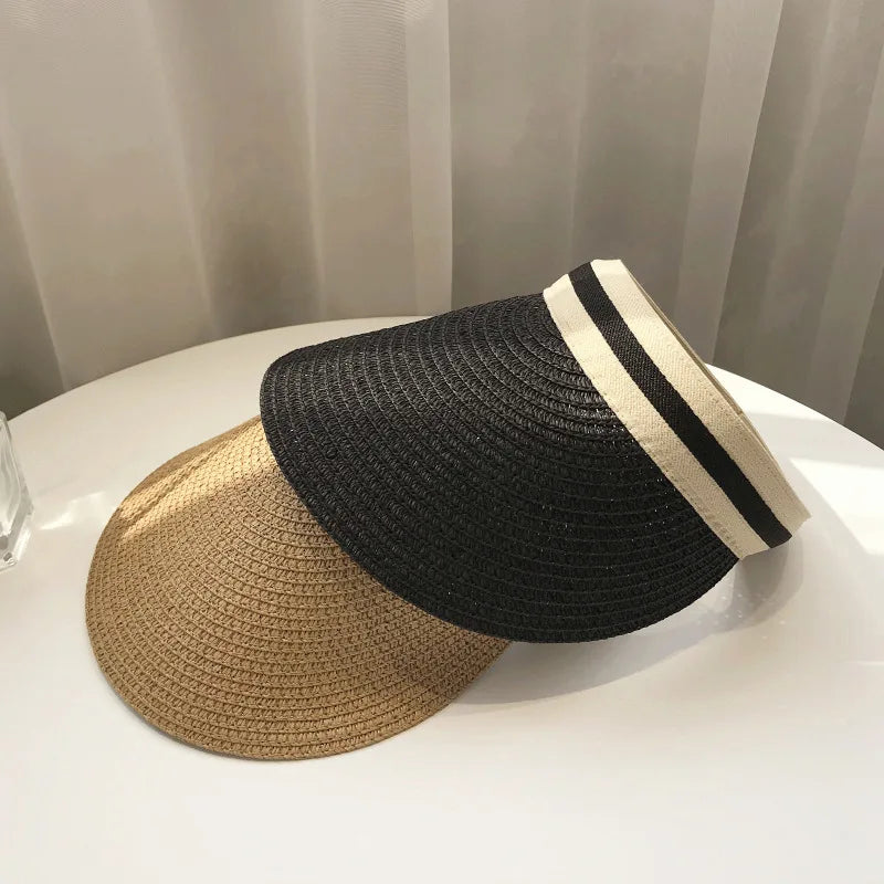 Women Straw Visor Hat Adjustable Sun Protection Beach Accessory - Image 2