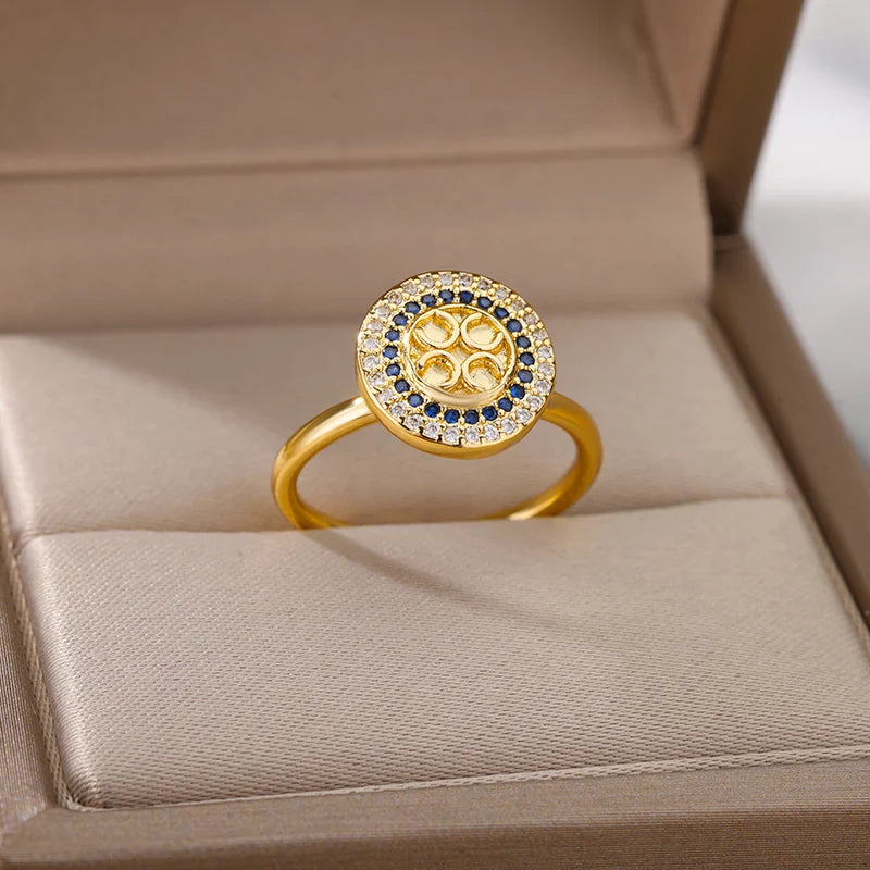 Fashion Anxiety Ring Spinner Rings For Women Satinless Steel Gold Color Round Rotary Anti Stress Fidget Ring Party Jewelry Gift