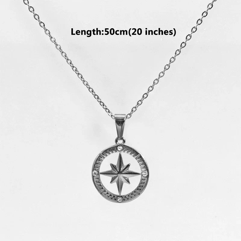 Stainless Steel Polaris Necklace - 18K Gold Plated Round Starry Sky Design, North Star Charm for DIY Jewelry