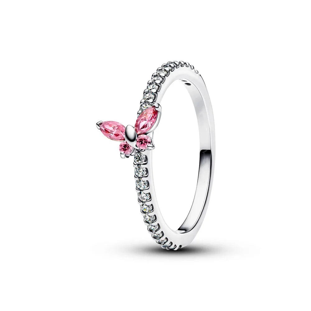 2026 Hot Selling 925 Sterling Silver Heart-Shaped Butterfly Flower Ring, Exquisite and Charming Jewelry Gift for European Women
