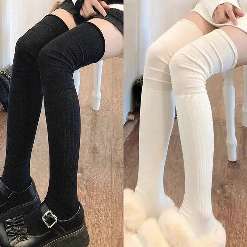 Stylish Ribbed Knee High Socks for Women - Polyester Cotton - Image 11