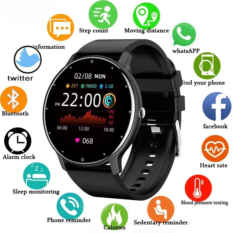 Smart Watch with Bluetooth Call – Round Full Touch Screen Fitness Tracker with Heart Rate Monitor
