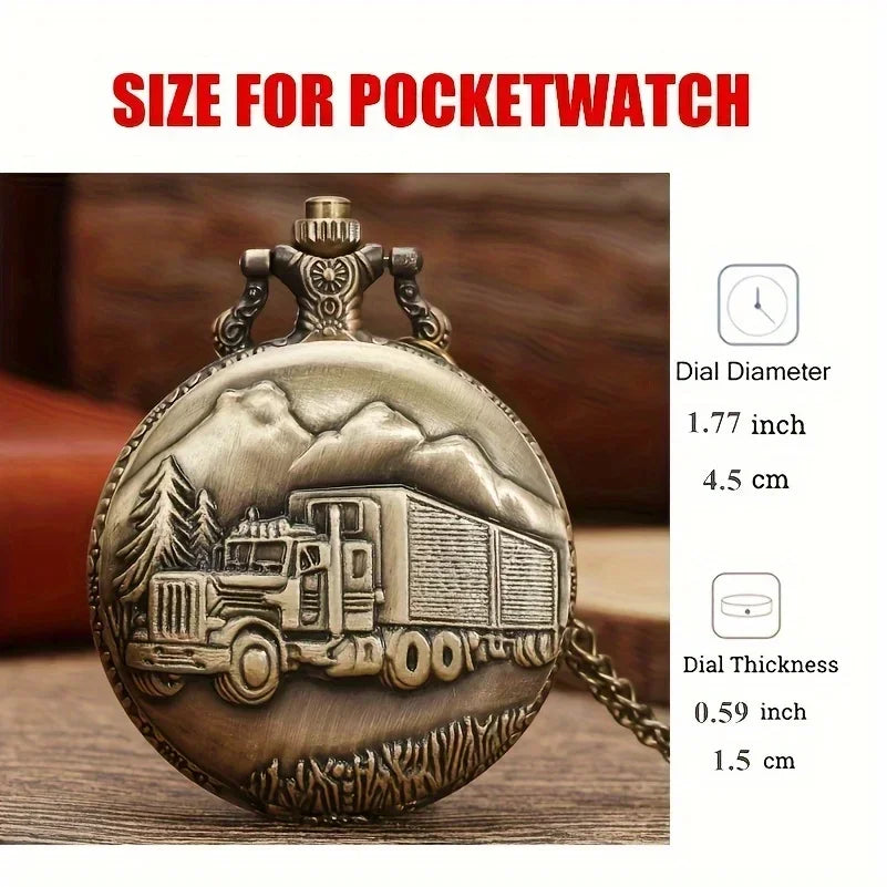 Bronze Big Truck Necklace Quartz Pocket Watch - Vintage Nostalgic Design, Perfect Holiday Gift for Teens