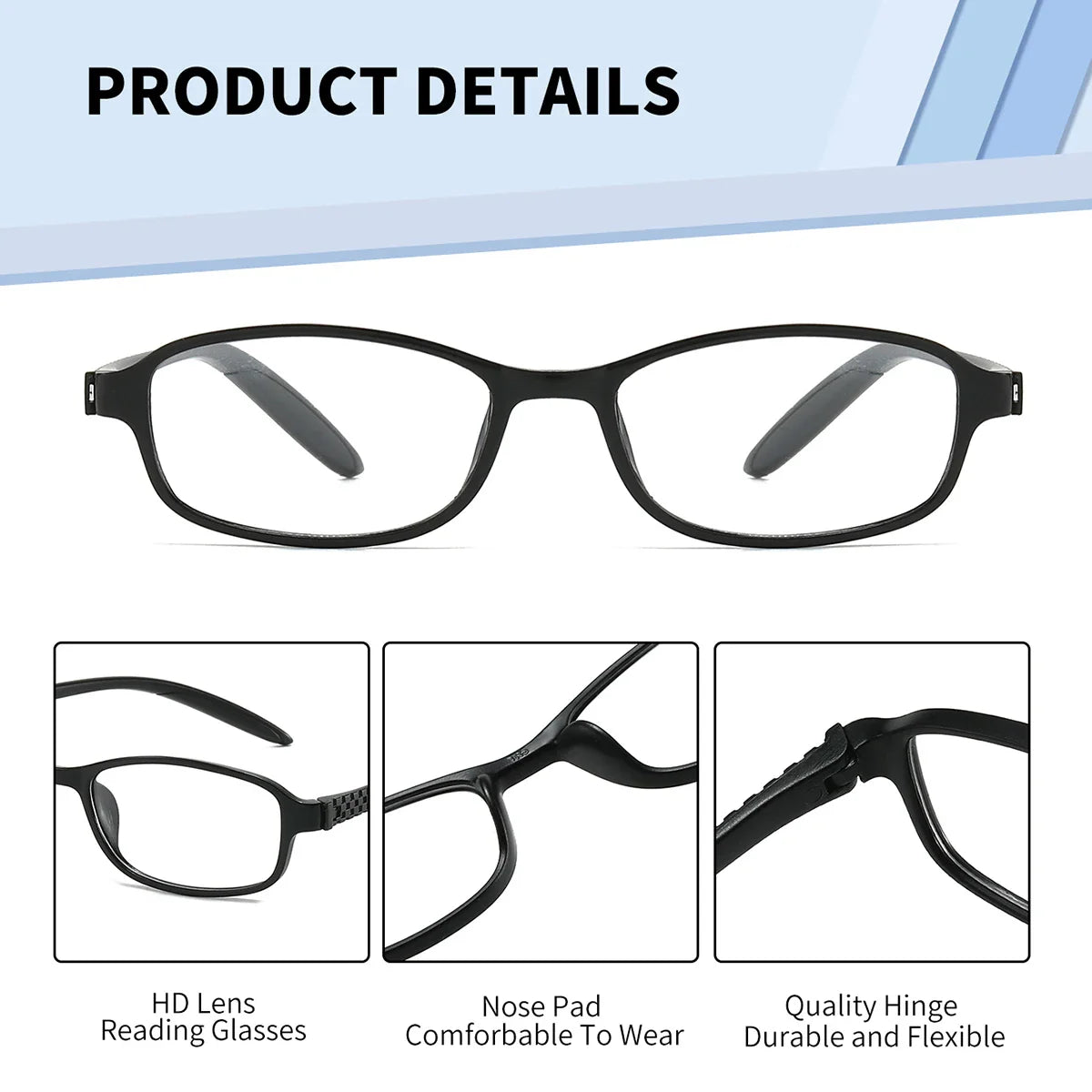 Classic Reading Glasses with High-Quality Hinged Frames