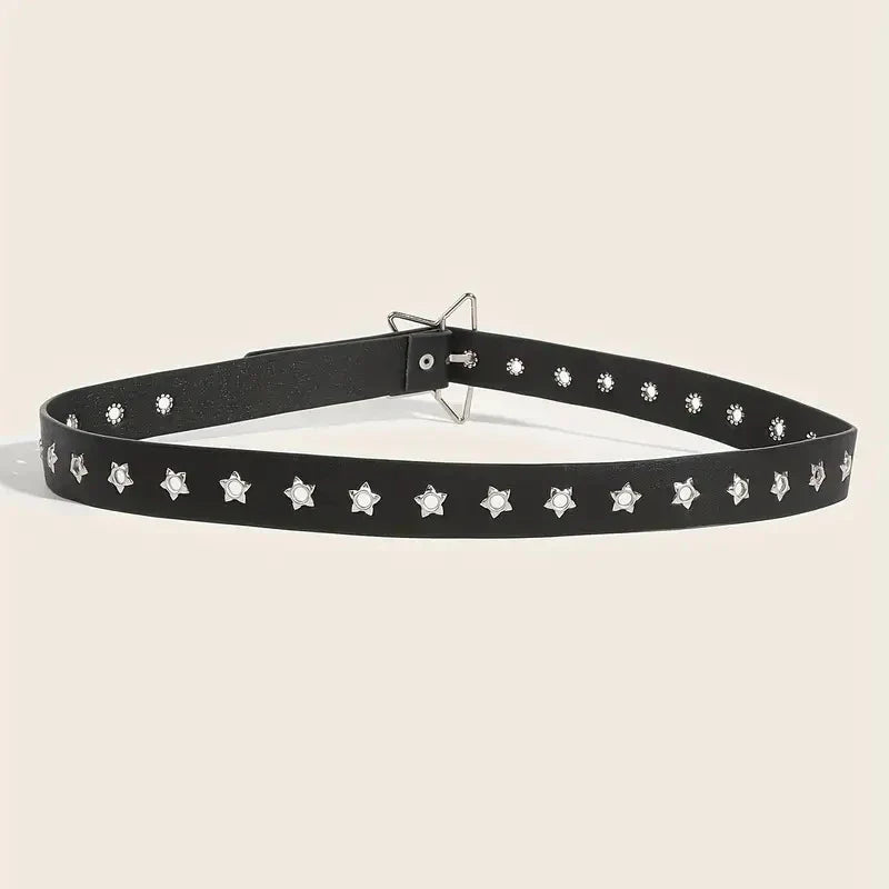 Y2K Punk Star Rivet Black Red Goth Faux Leather Belt Unisex - Image 6