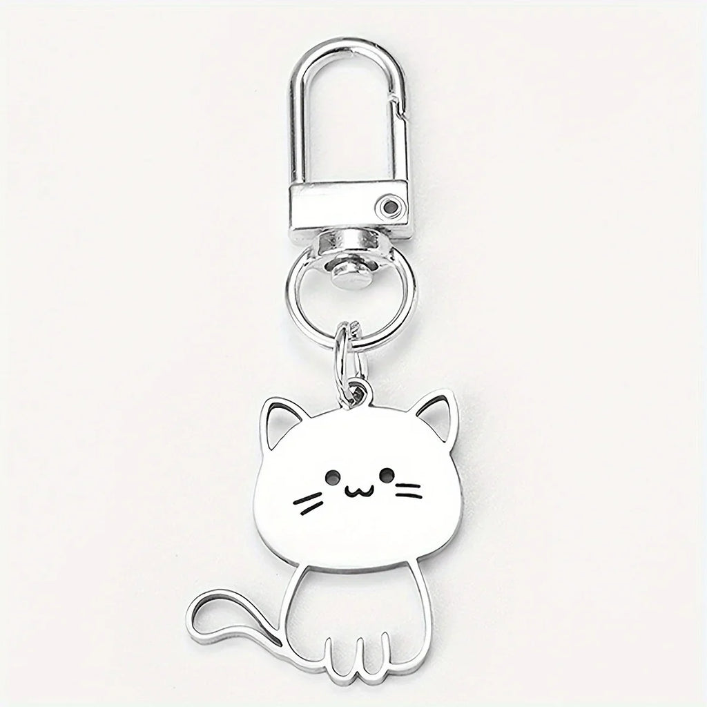 Stainless Steel Lovely Cat Keychain Couple Lover Animal Matching Keyring Cat Eating Fish Pendants Valentine's Day Gifts 2025 New