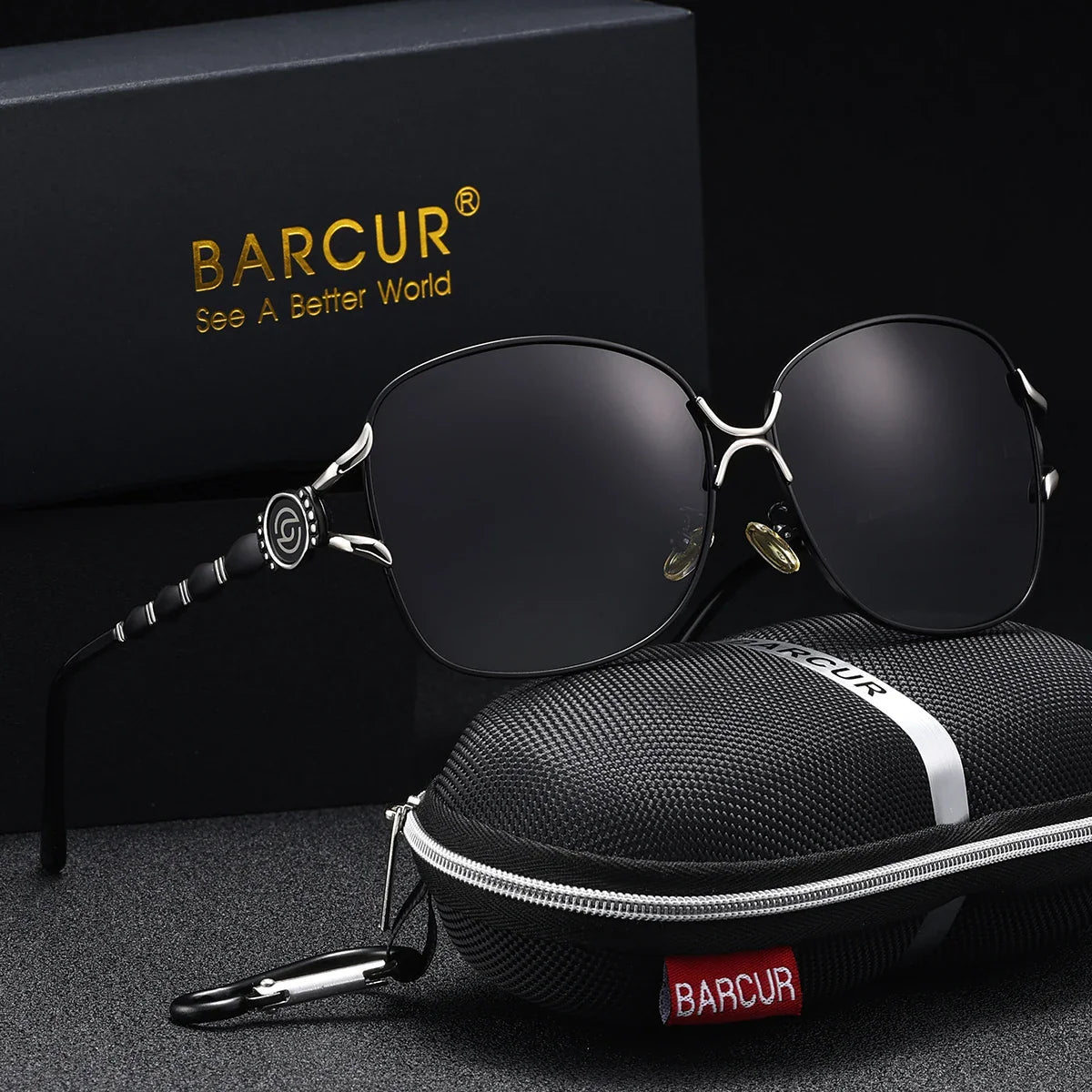Oversized Elliptical Polarized Sunglasses – Trendy Black Frame