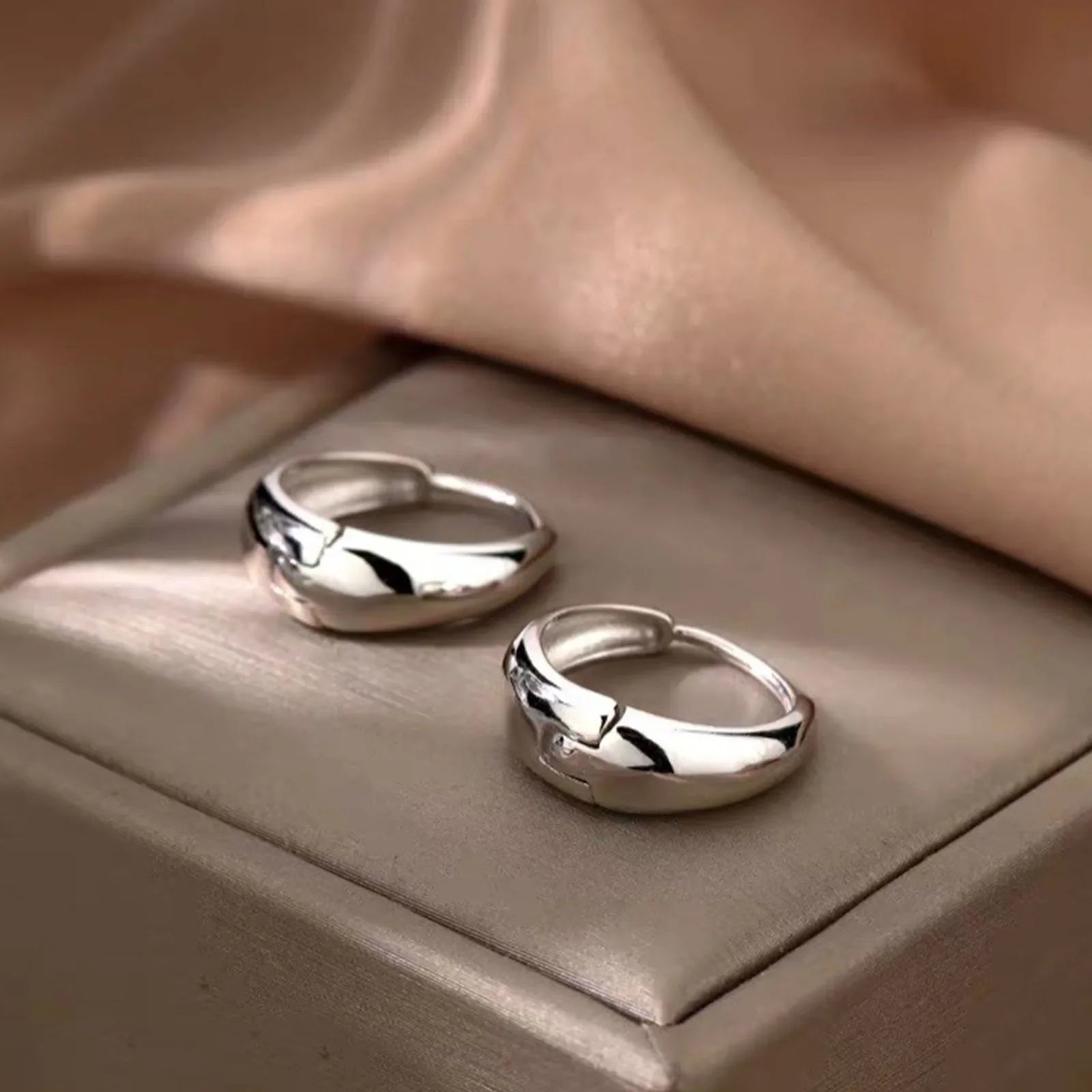 925 sterling silver plain ring earrings, light luxury and high-end earring, elegant and simple earring for women
