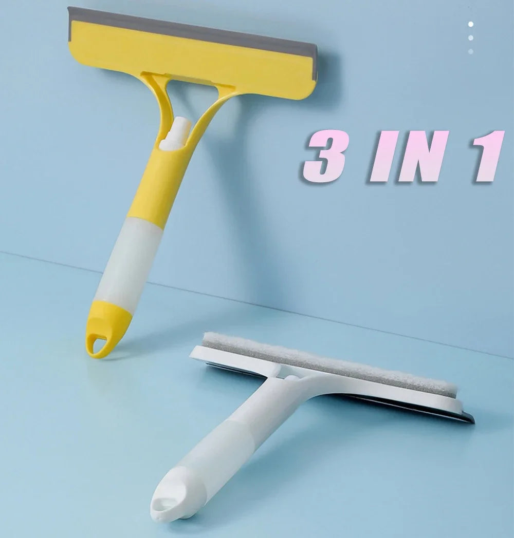 3-in-1 Window Cleaning Squeegee with Spray Bottle & Microfiber Scrubber