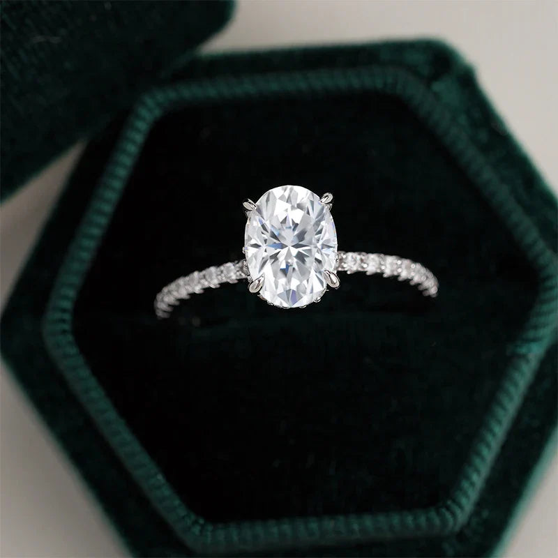 NeeTim 1ct 2ct 3ct Oval Cut Moissanite Rings for Women 925 Sterling Silver Lab Diamond Wedding Engagement Ring Gemstone Band