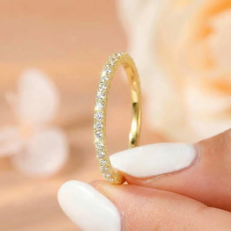 925 Sterling Silver 2mm Fashion Simplicity  Half Full Zircon Stackable Plain Ring For Women Daily Personalized Fine Jewelry