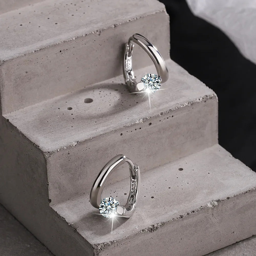 925 Sterling Silver Gold Crystals Simple Earrings For Women Fashion Wedding Luxury Jewelry 2024 Trend