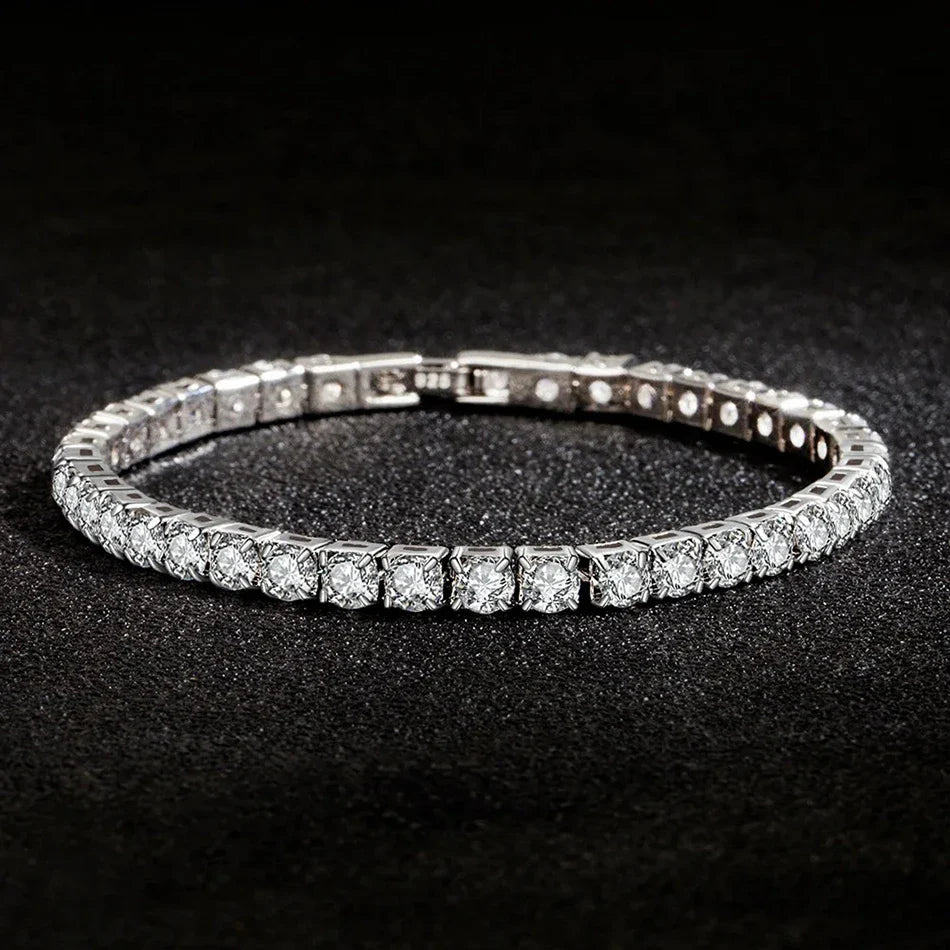 ALIZERO S925 Sterling Silver Bracelet Zirconia Tennis Ball Women Fashion Simple Engagement Wedding Charm Jewelry 4mm 16-23cm