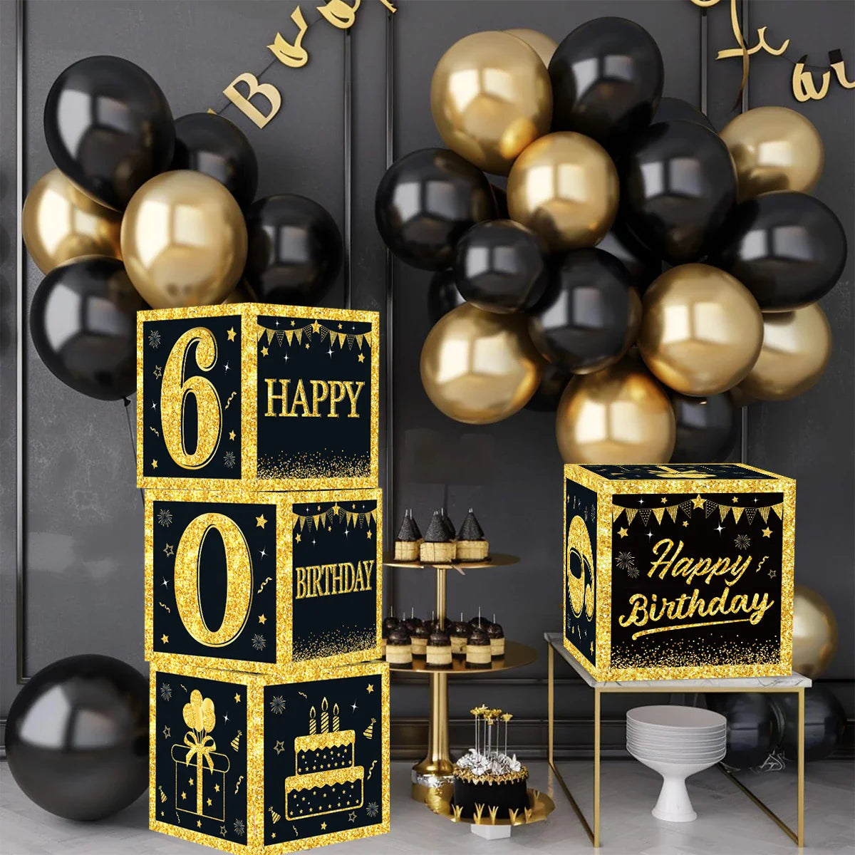 Black and Gold 18th 30th Birthday Box Birthday Party Decorations for Home Birthday Box Happy BIrthday Baby Shower Party Supplies