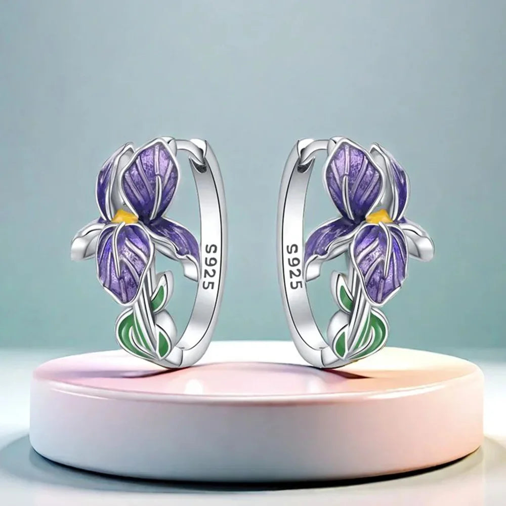 925 Sterling Silver Purple Flowers Series Earring Jewelry Versatile Hoop Earrings For Women Jewelry Fine Birthday Party Gifts
