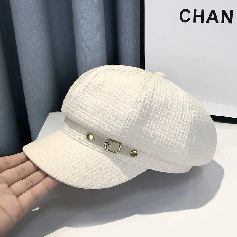 Women's Octagonal Newsboy Beret Textured Flat Cap Hat