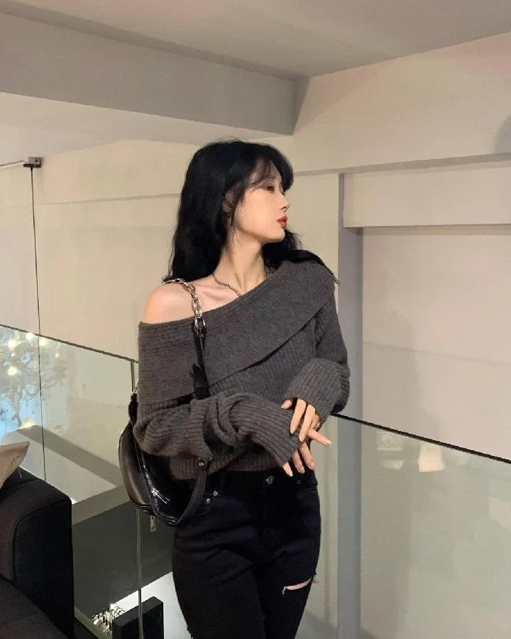 New Arriva Sexy Off-Shoulder Knit Thickened Soft Sweater Women