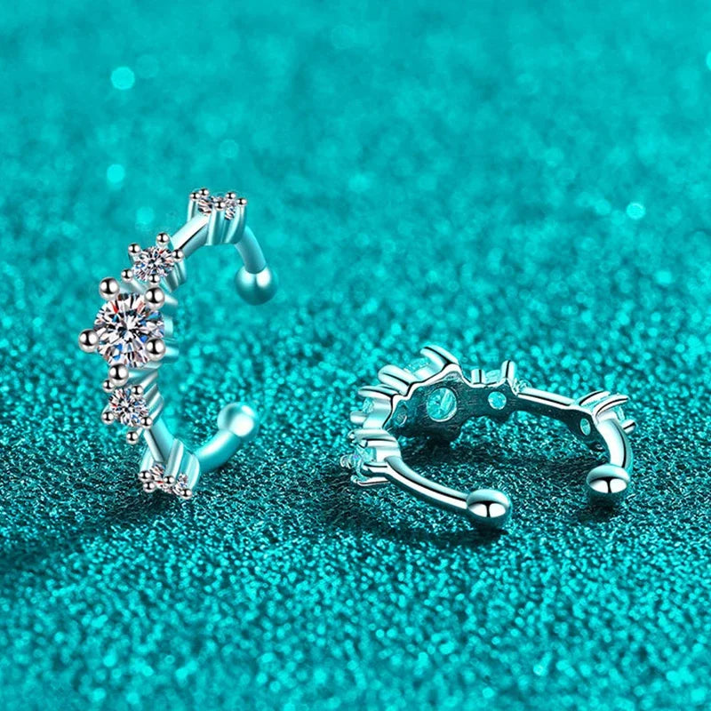 NeeTim Full Moissanite Clip Earrings Women Luxury Quality Hip Hop Party S925 Sterling Silver with White Gold Plated Hoop Earring