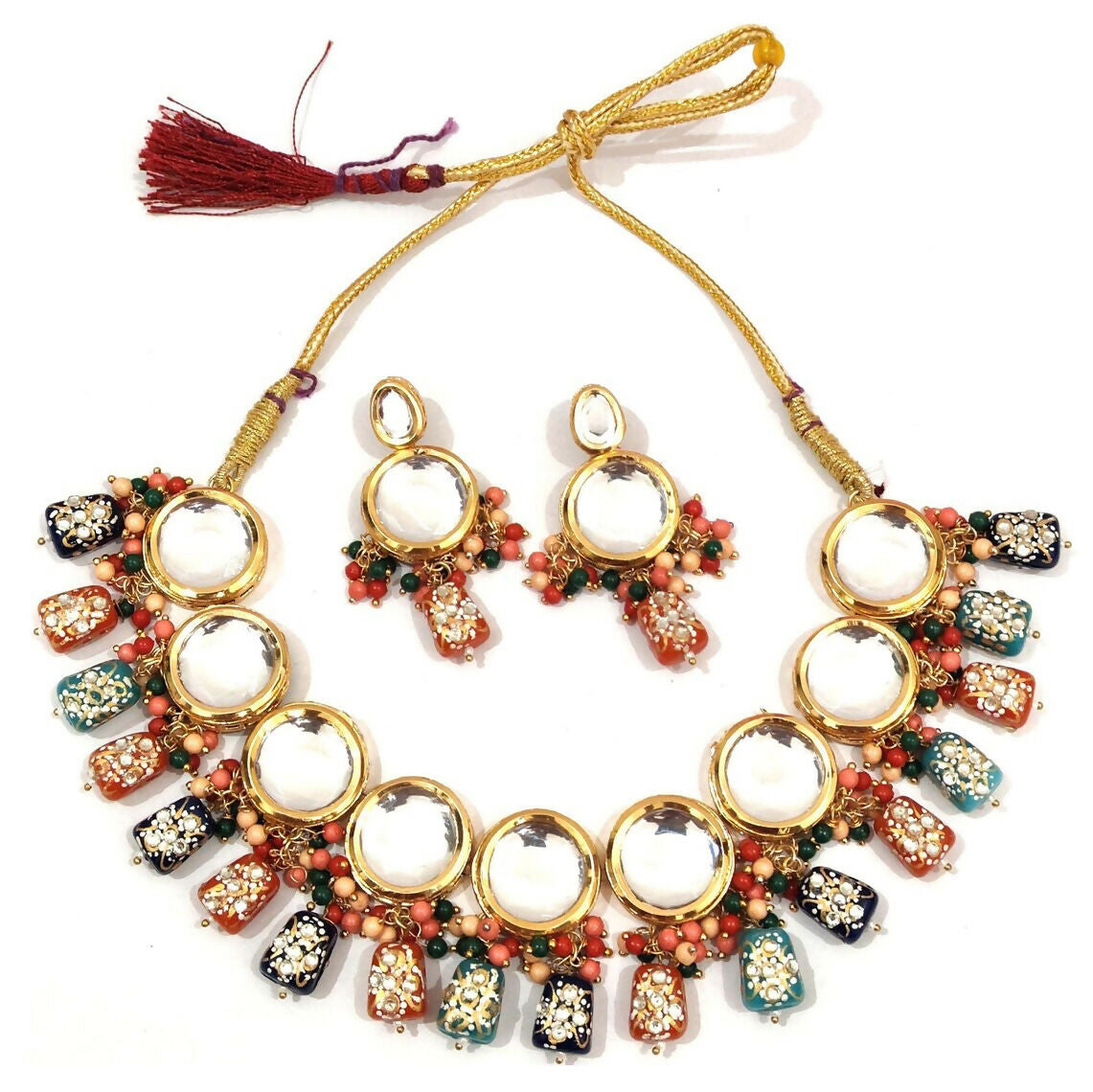 Stunning handmade gold-plated Kundan jewellery set with stone accents