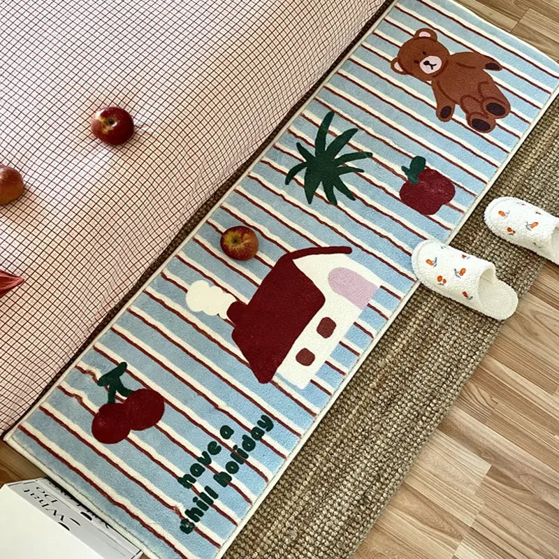 VIKAMA Ins Style Carpet Rug For Bedroom Bedside Floor Mat Long Carpet Room Bathroom Mat Small Cherry Bay Window Floor Mat