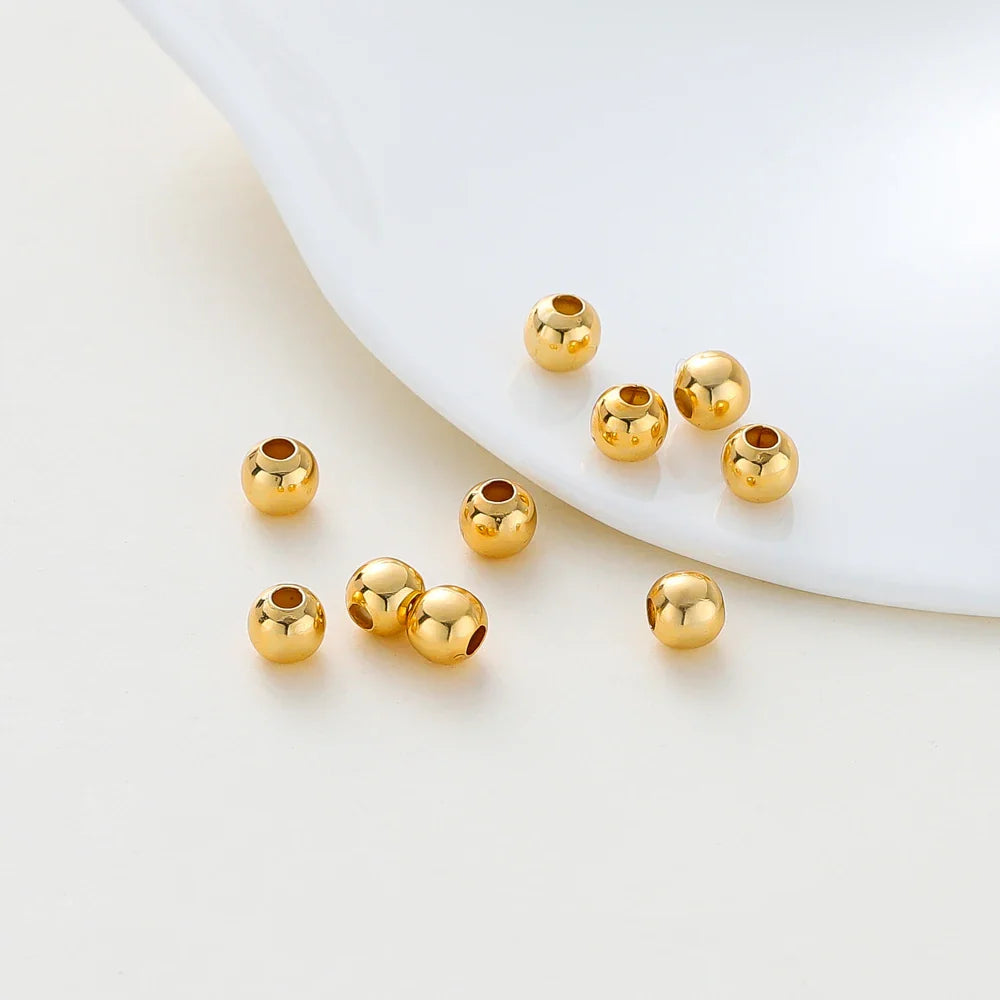 30-100Pcs 14K/18K Gold Color Plated Brass 2/2.5/3/4/5/6mm Spacer Beads for Jewelry Making Beads Accessories Findings Wholesale
