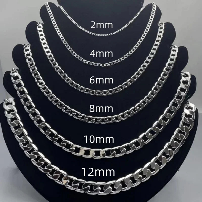 Wholesale 925 Sterling Silver Necklace Width 2-12MM Long 40-75cm Lobster Clasp Chain Men Women Fashion Punk Necklaces Jewelry