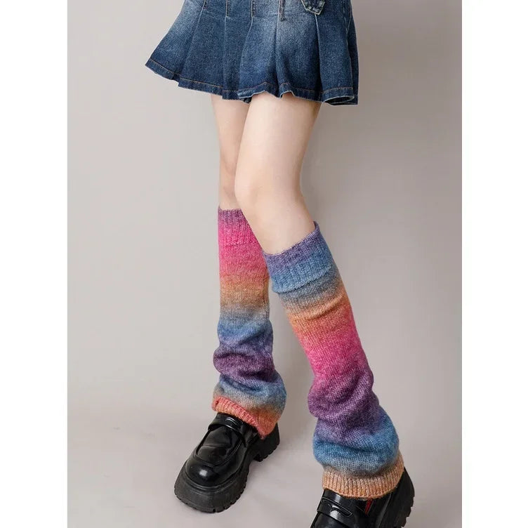 Y2K Punk Knitted Leg Warmers Black White Heart Star Argyle Style - Image 26