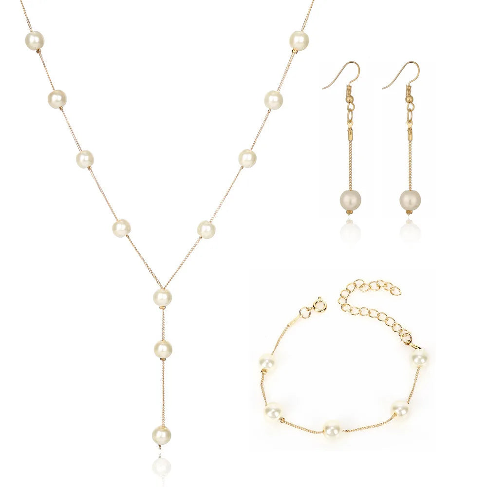 UK Three-Piece Set Boutique Fashion Sweet Ol Elegant Pearl Multi-Layer Elegant Necklace Earrings Bracelet Set Custom Jewelry