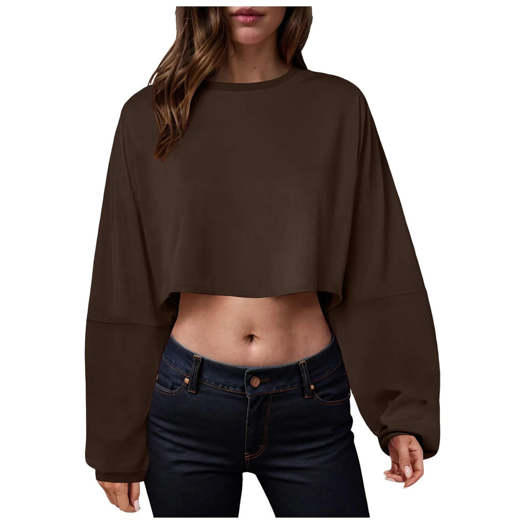 Women’s Long Sleeve Loose-Fit Crop Top Lightweight Pullover - Image 4