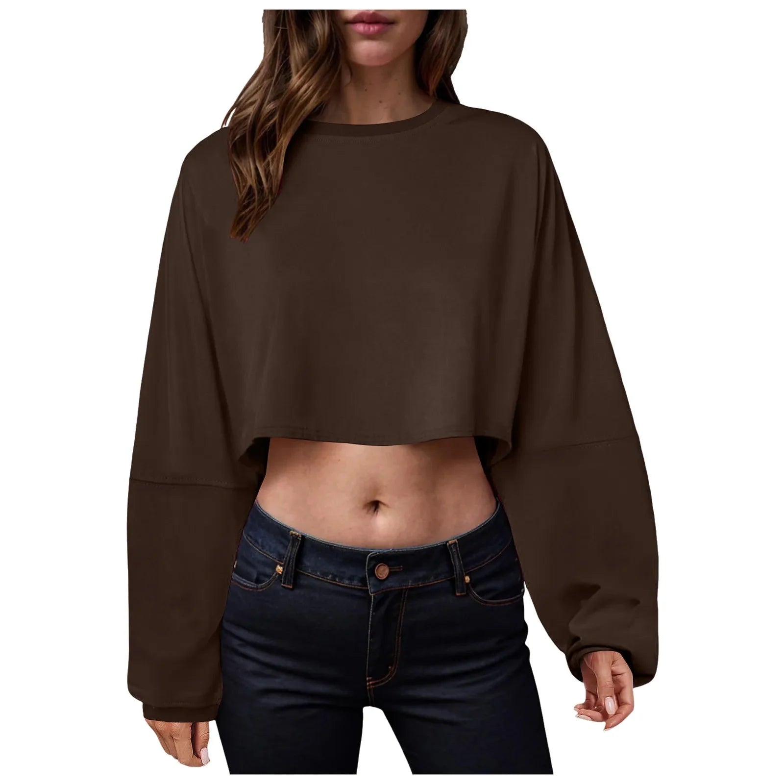 Women’s Long Sleeve Loose-Fit Crop Top Lightweight Pullover - Image 4