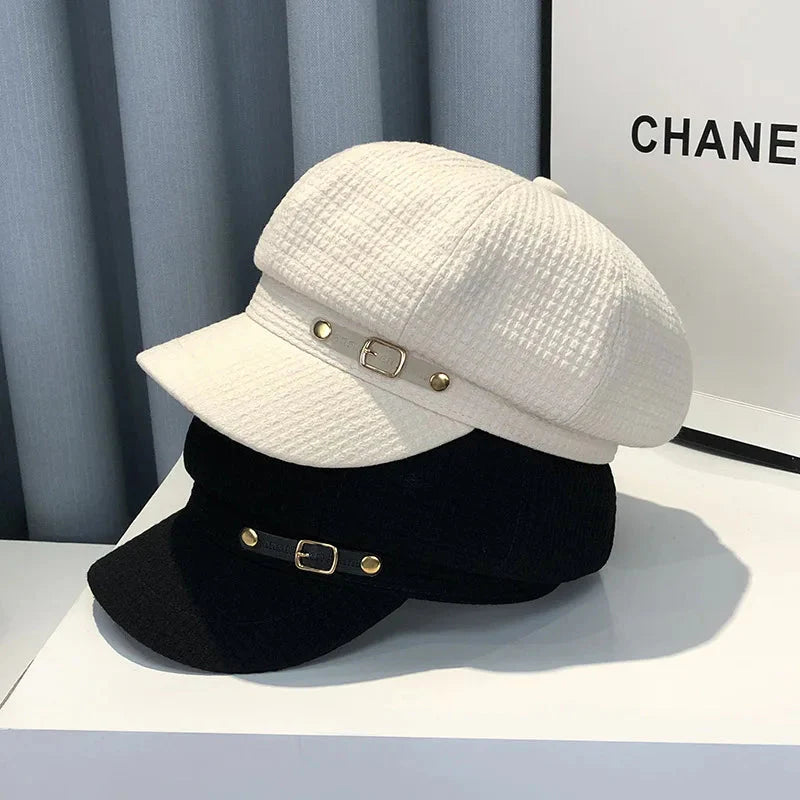 Women's Octagonal Newsboy Beret Textured Flat Cap Hat