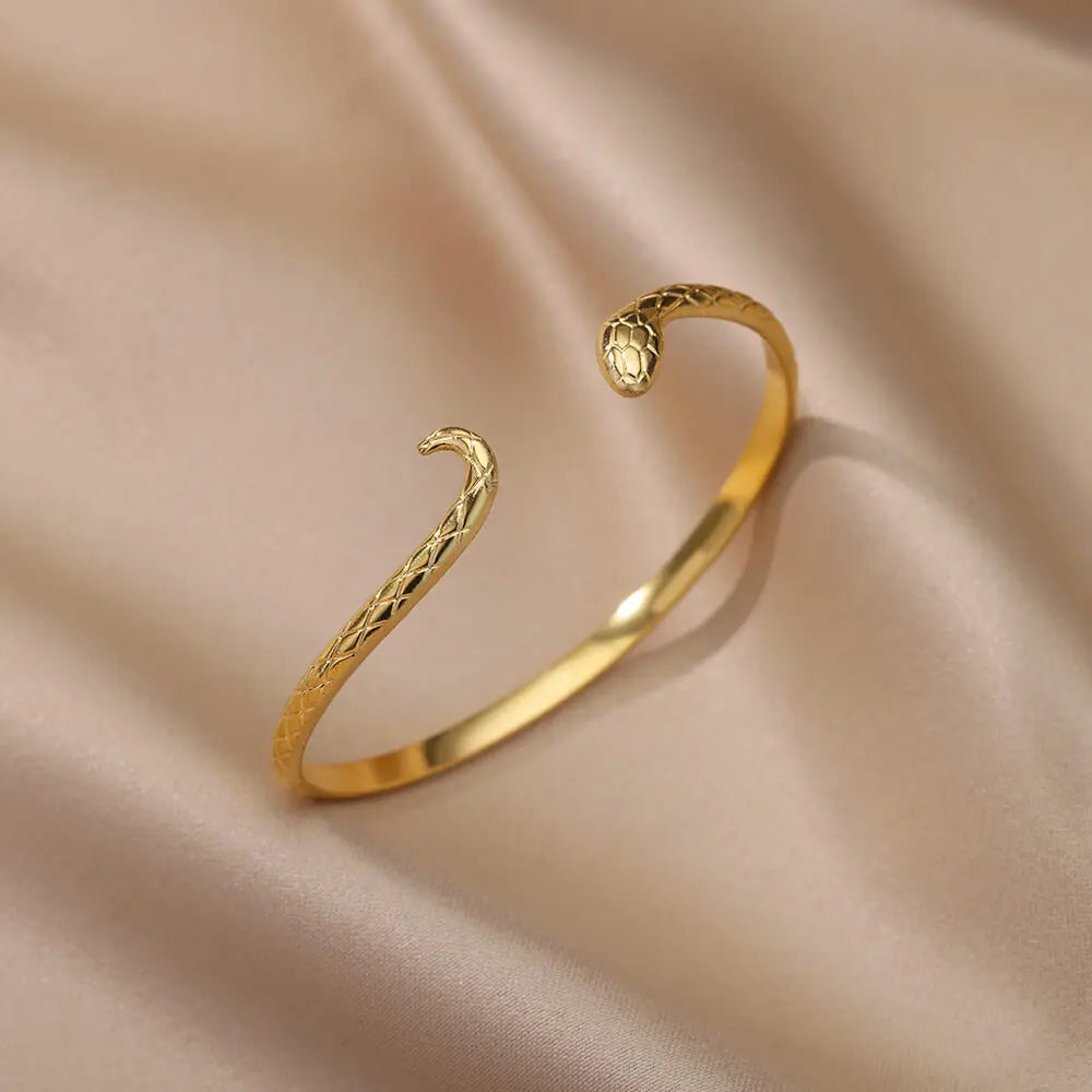 Snake Bangle Bracelet For Women Stainless Steel Opening Gold Plated Opening Bangle Animal Aesthetic Jewelry pulseras mujer