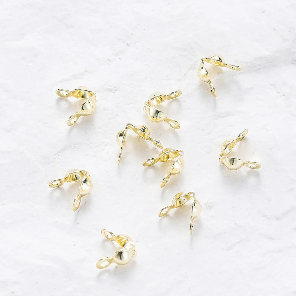 14K 18K Real Gold Plated Double Hole End Clasp Beads Open Cover Crimp Connector Beads For DIY Jewelry Making Necklace Component