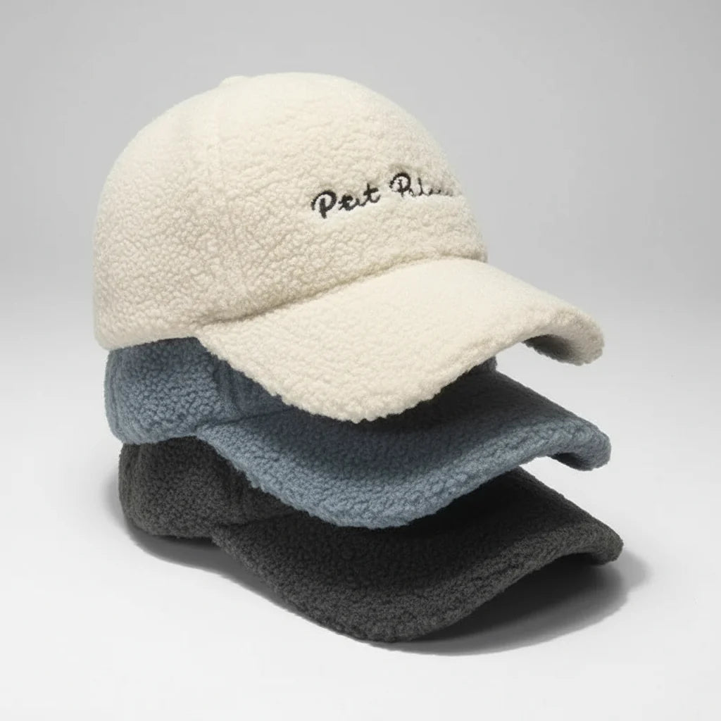 Lamb Wool Baseball Cap — Korean Style Plush Winter Sun Hat for Women
