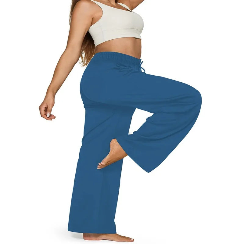 Wide Leg Lounge Trousers with Drawstring Waist and Pockets - Image 5