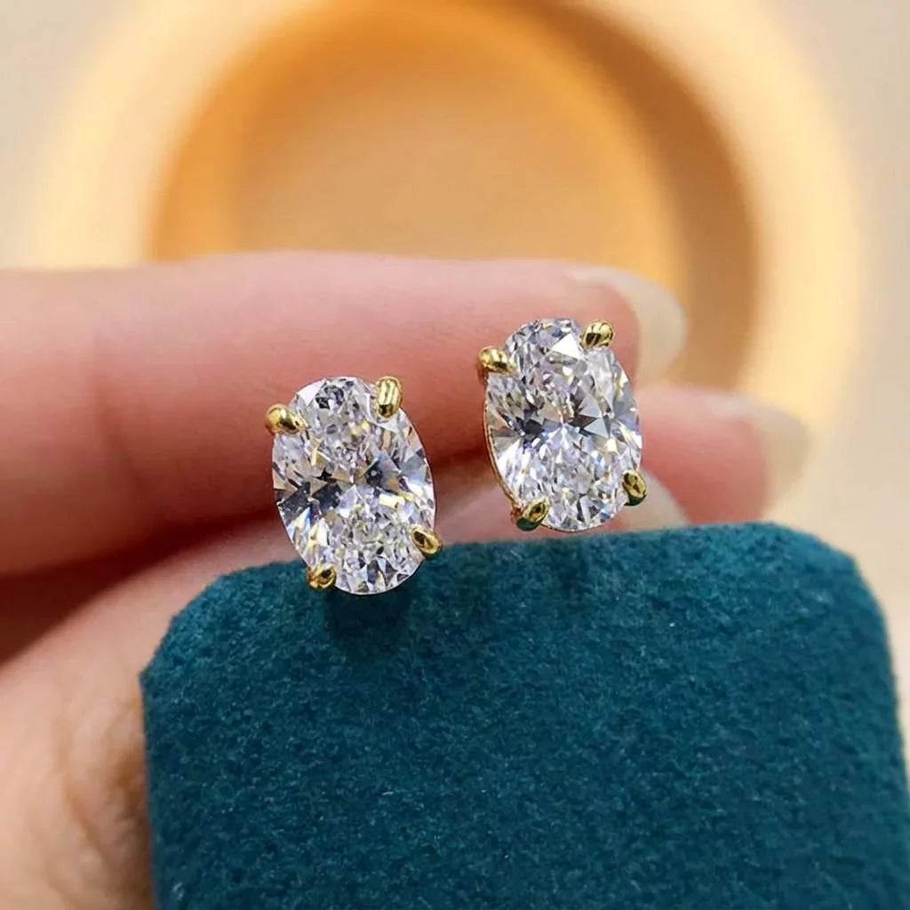 925 Sterling Silve Trendy Sparkling Zircon Oval Stud Earrings for Women Gift Party Fine Jewelry Gift