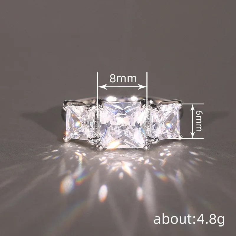 925 Sterling Silver Eternity Princess Square Cubic Zirconia Crystal Rings Women's Wedding Engagement Luxury Classic Lady Jewelry