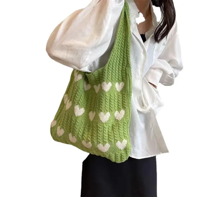 1pc Knitted Bag, Heart-shaped Tote Bag, Women's Diagonal Shoulder Bag, Fashionable and Personalized Woven Bag